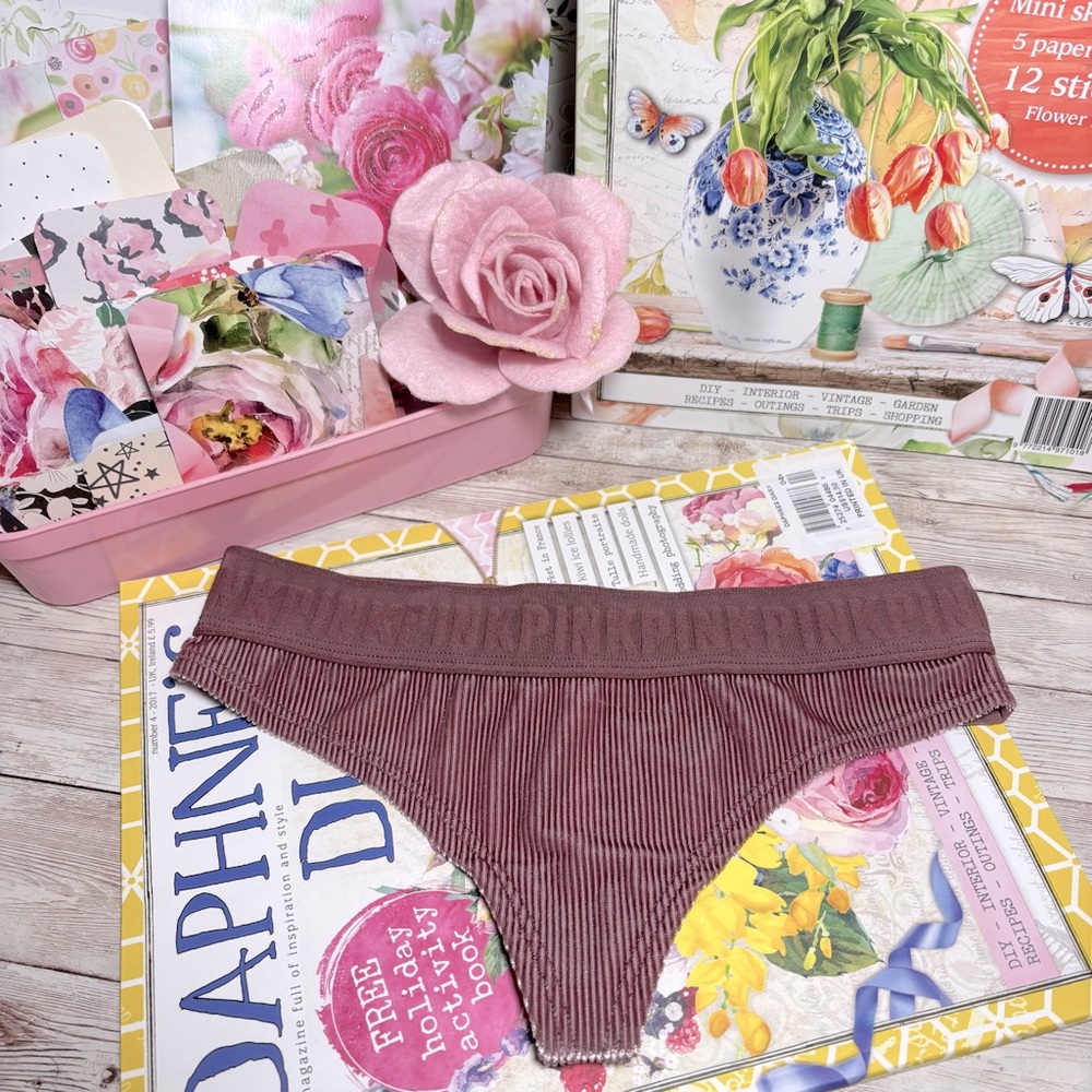 PINK Victoria’s Secret Women’s Size XS Mauve Ribbed Mesh Back Thong Panties VS